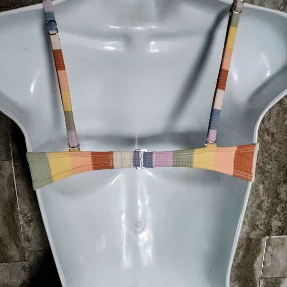 Fun Xhilaration Two Piece Swim Suit Bikini Color Block Ribbed Striped Size Small - Picture 3 of 12